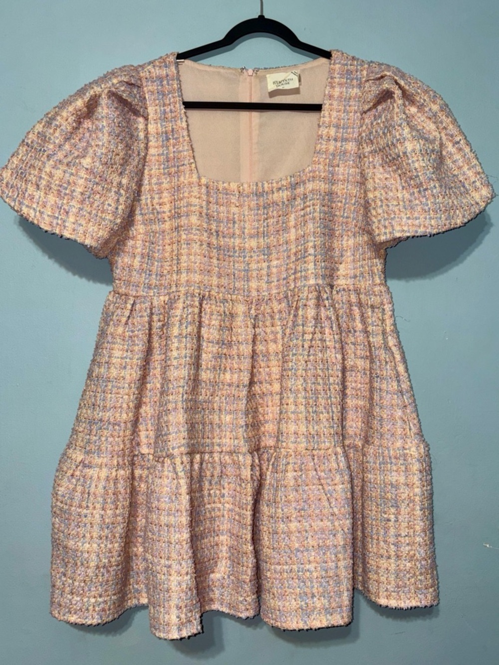 XL Hyacinth House maximalist girly dopamine iridescent pink Tweed Mini Dress